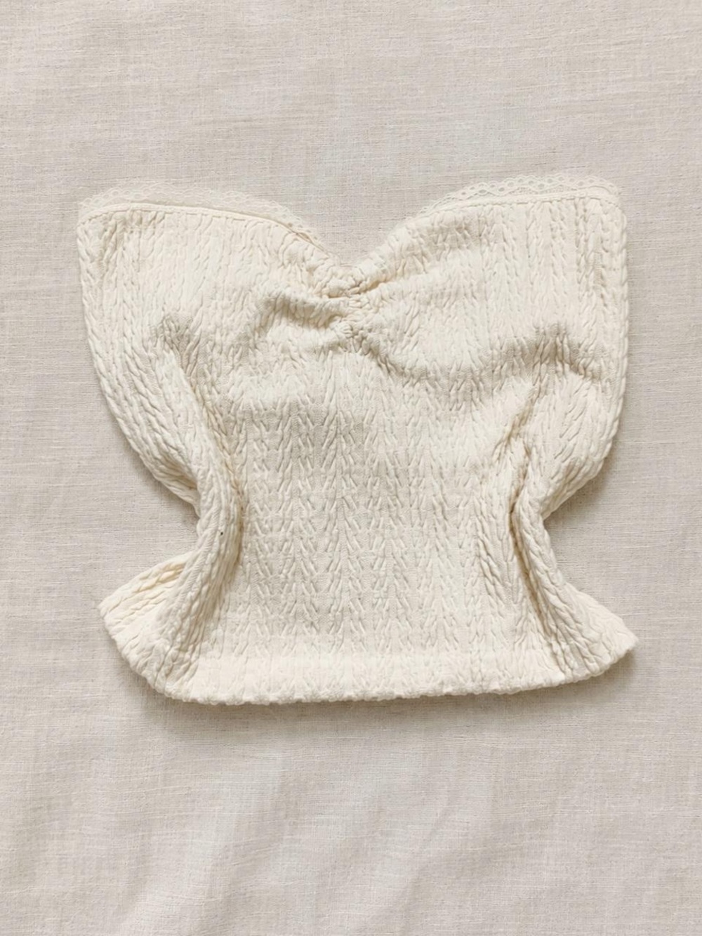 Cream Smocked Tube Top with Ruching